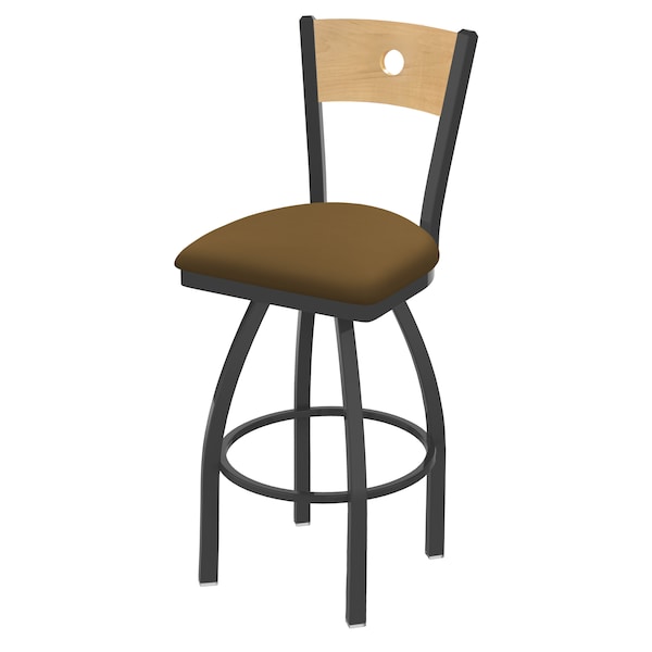 25" Swivel Counter Stool, Pewter Finish, Nat Back, Canter Saddle Seat